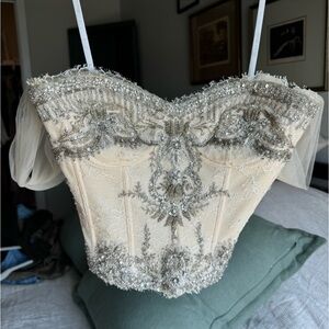 Monique Lhuillier Lace Bridal Corset, Jeweled Bodice in Ivory